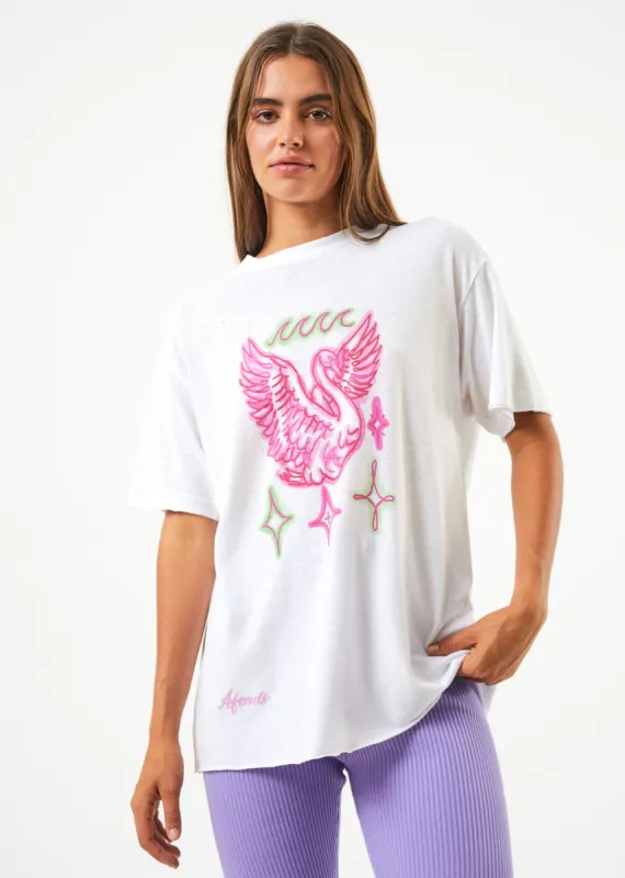 Afends Womens Swan - Hemp Oversized Graphic T-Shirt - White sold by Afends