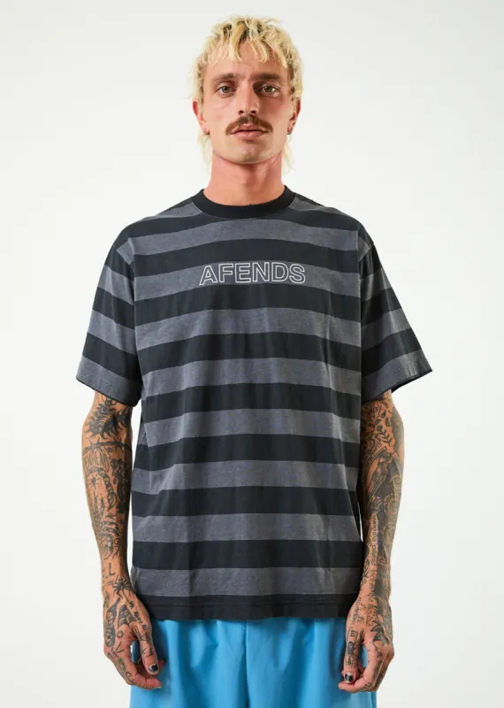 Afends Mens Sideline - Recycled Retro Striped T-Shirt - Black sold by Afends