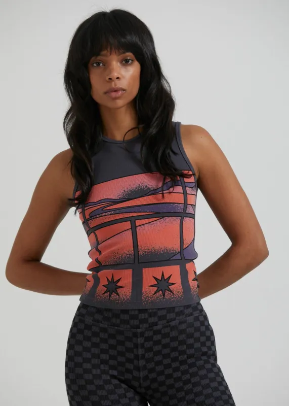 Afends Womens Victoria - Recycled Ribbed Singlet - Charcoal sold by Afends