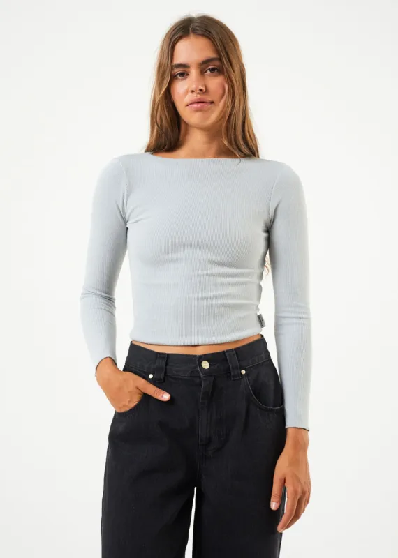 Afends Womens Peony - Hemp Ribbed Long Sleeve Top - Smoke sold by Afends