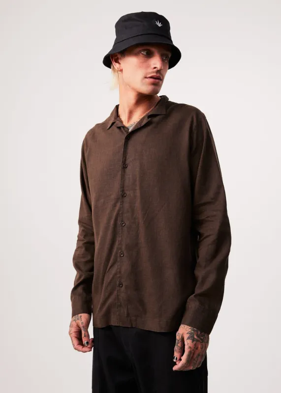 Afends Mens Critical - Hemp Cuban Long Sleeve Shirt - Coffee made by Afends