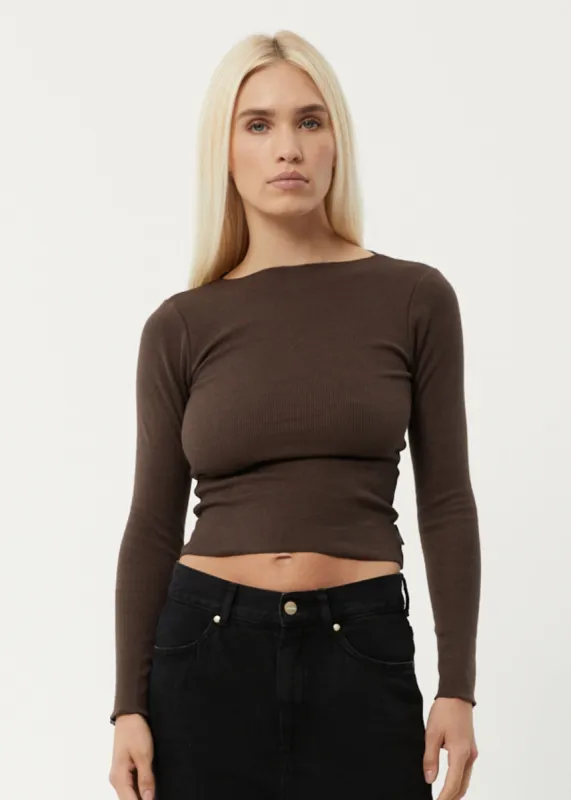 Afends Womens Peony - Hemp Ribbed Long Sleeve Top - Coffee sold by Afends