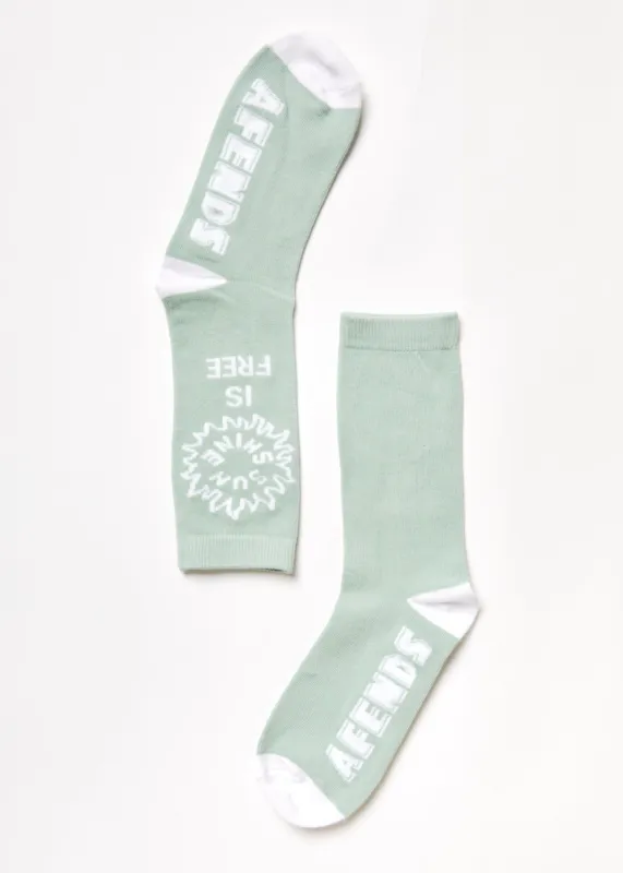 Afends Unisex Utopia - Organic Crew Socks - Smoke Green sold by Afends