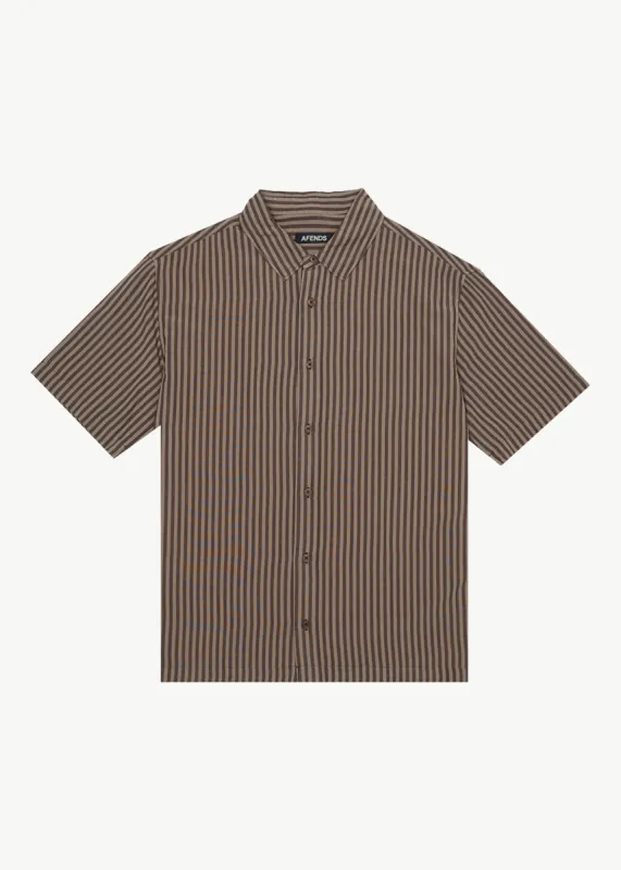 AFENDS Mens Space - Short Sleeve Shirt - Coffee Stripe sold by Afends