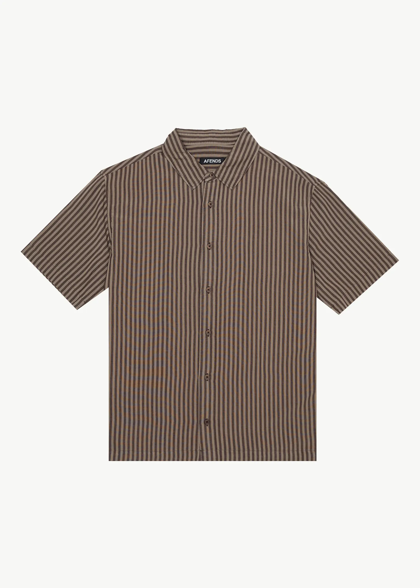 AFENDS Mens Space - Short Sleeve Shirt - Coffee Stripe sold by Afends