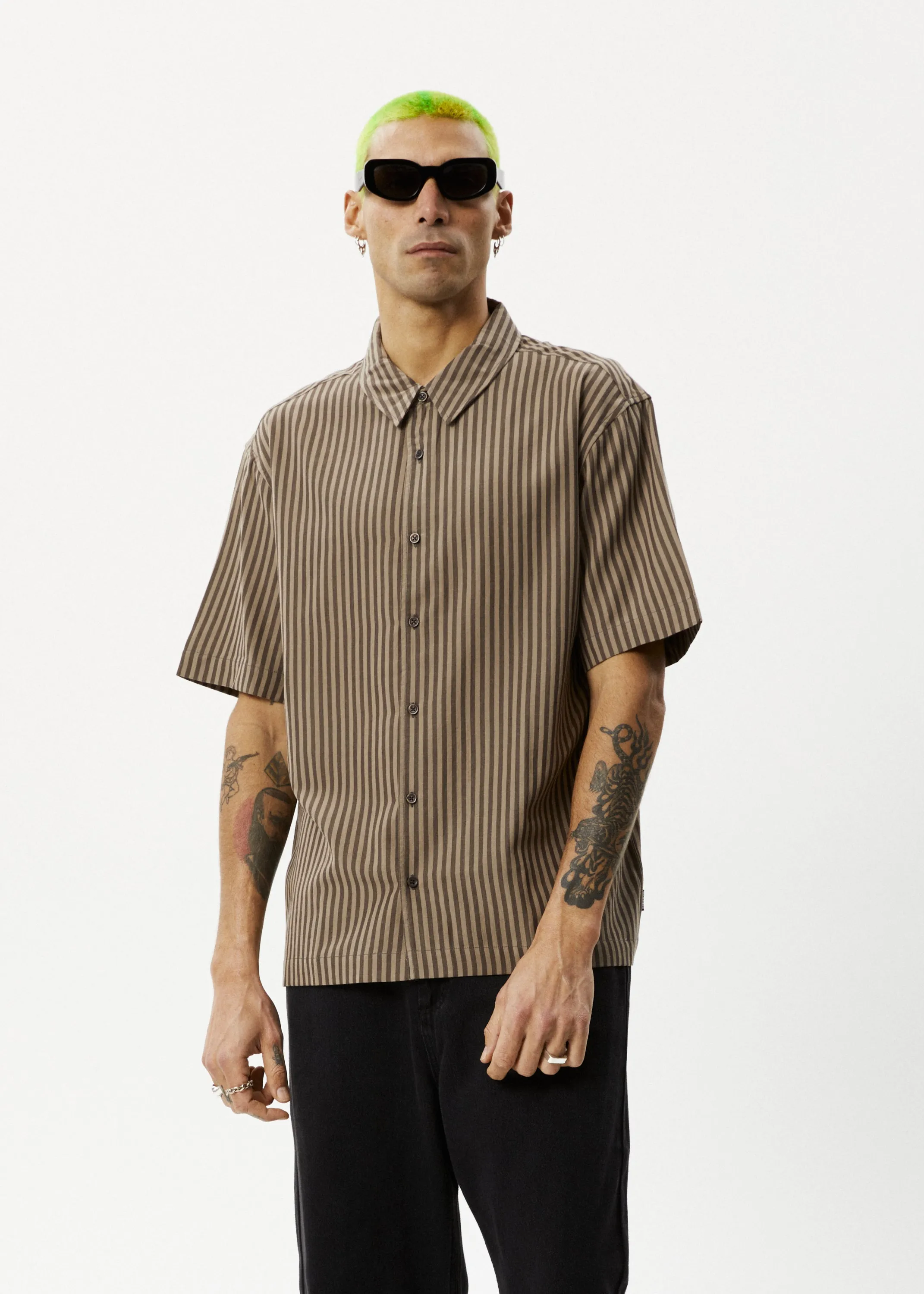 AFENDS Mens Space - Short Sleeve Shirt - Coffee Stripe sold by Afends product image thumbnail 5