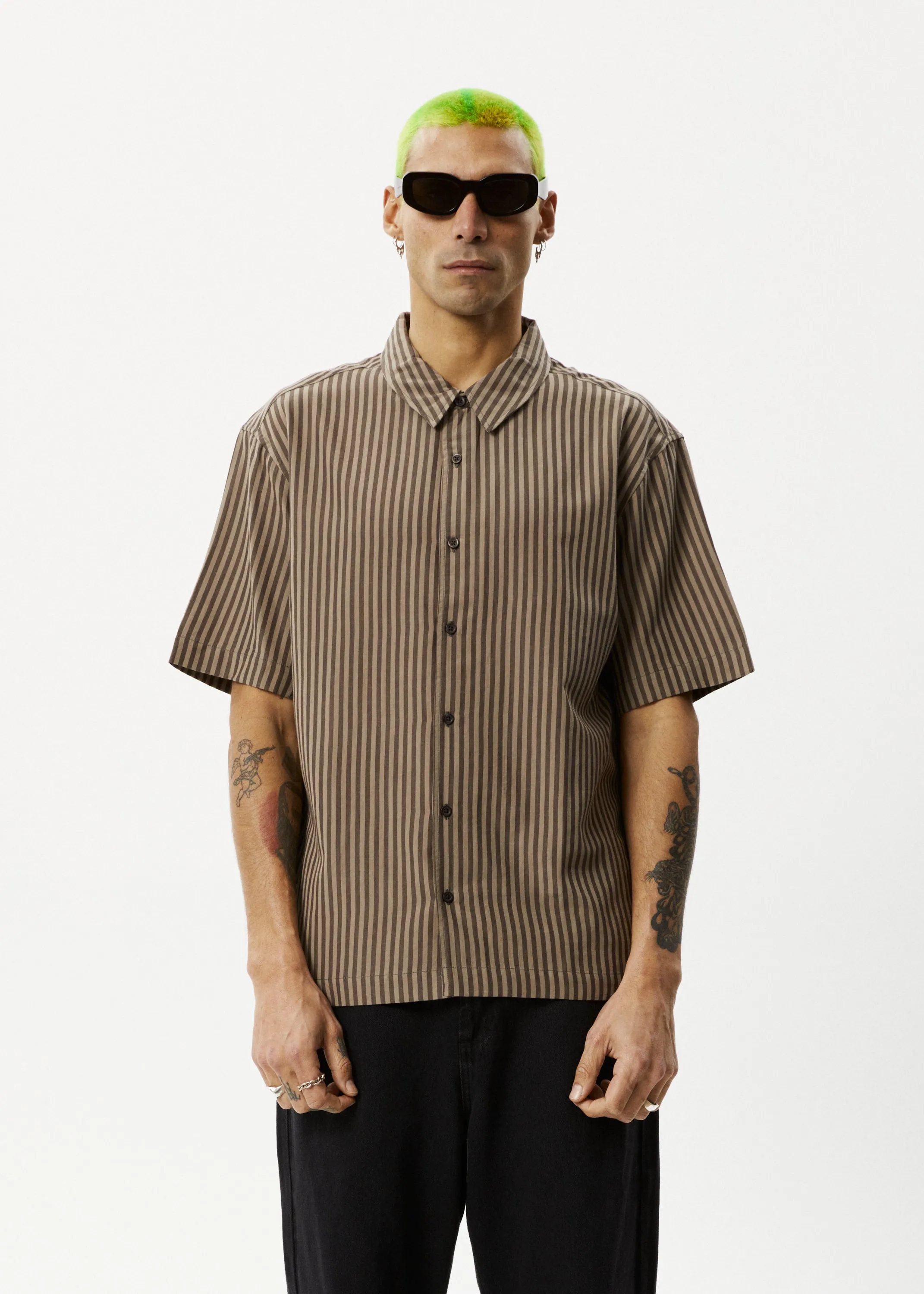 AFENDS Mens Space - Short Sleeve Shirt - Coffee Stripe sold by Afends product image thumbnail 4