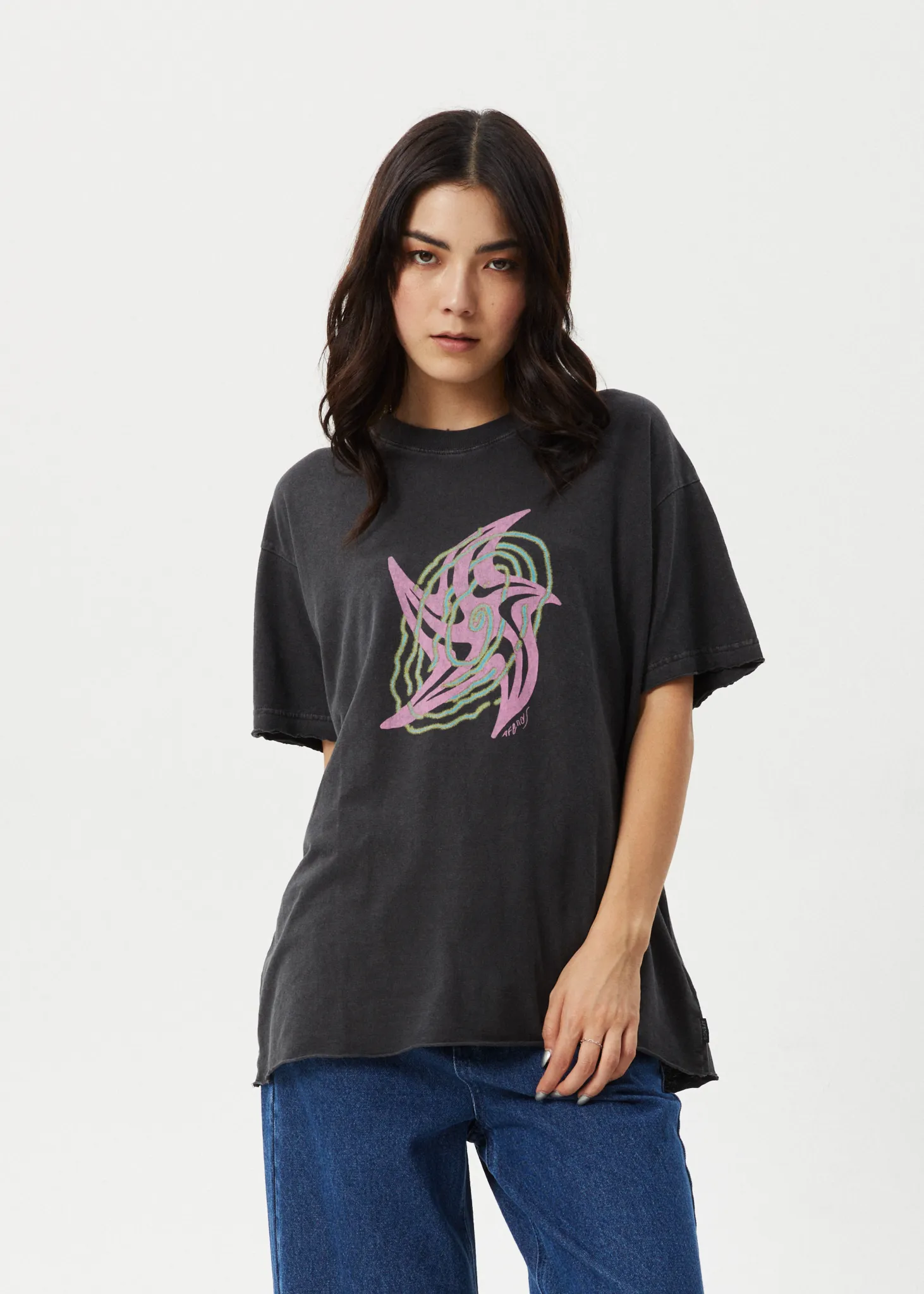 AFENDS Womens Gravity - Oversized Tee - Stone Black sold by Afends