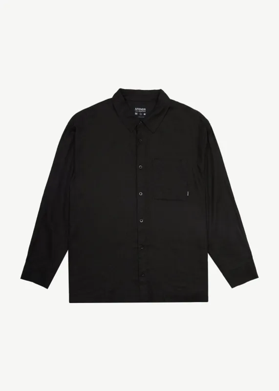 AFENDS Mens Everyday - Hemp Cuban Long Sleeve Shirt - Black sold by Afends