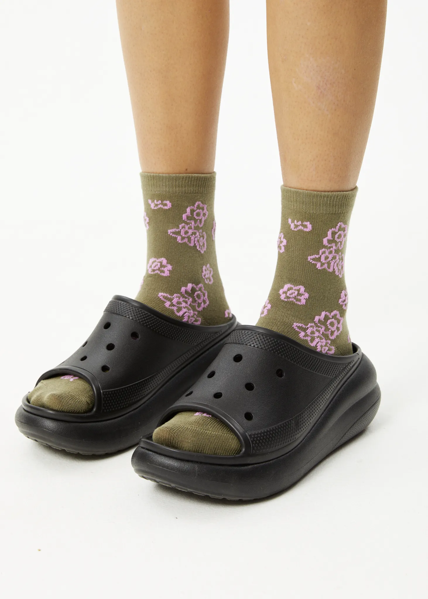 AFENDS Unisex Clara - Crew Socks - Olive sold by Afends