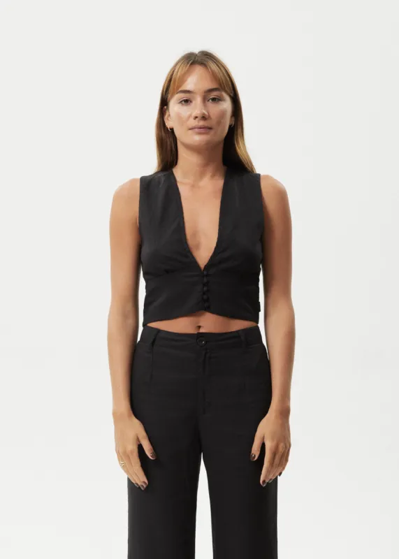 AFENDS Womens Lilo - Button Up Top - Black sold by Afends