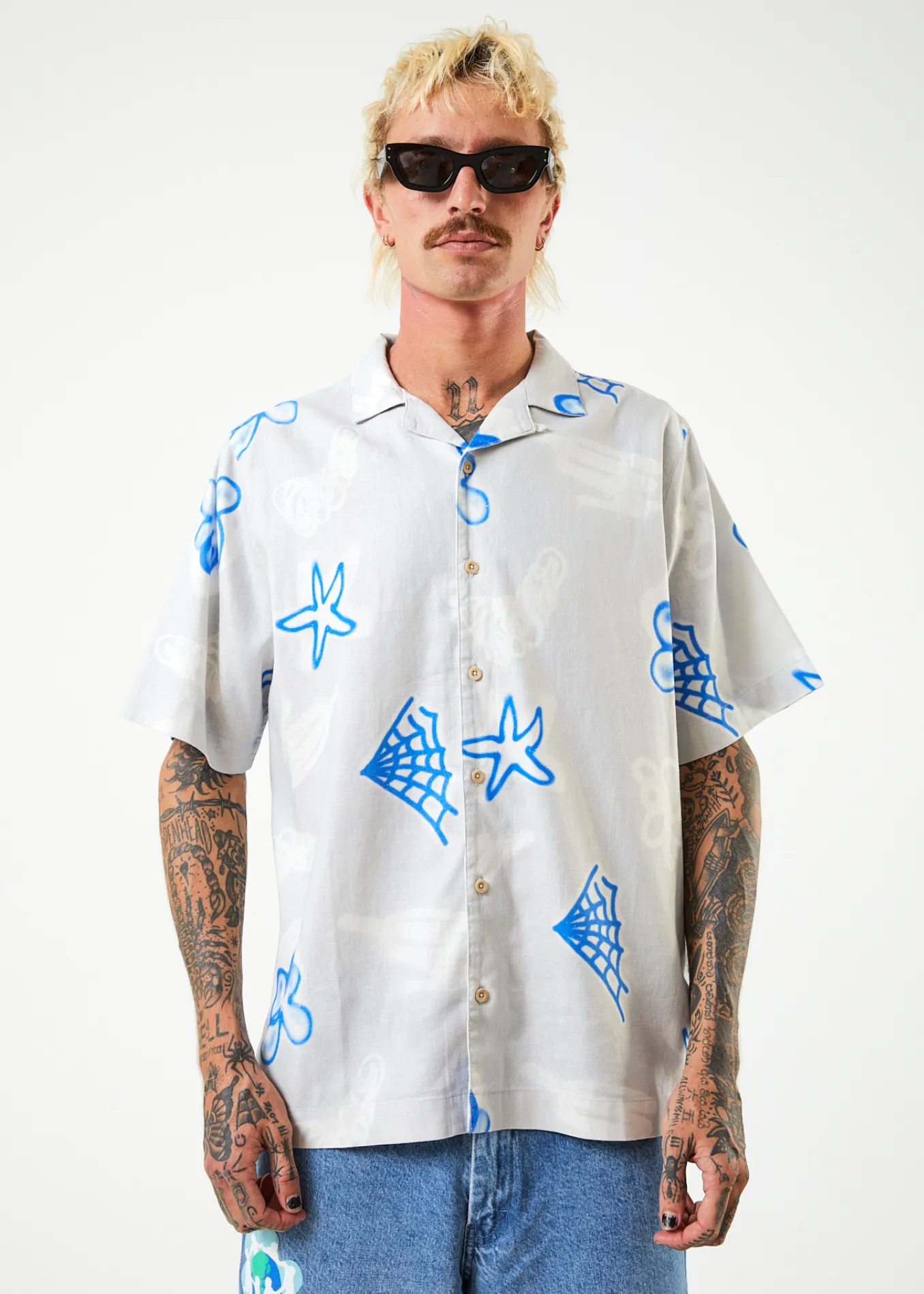 AFENDS Mens Planetary - Cuban Short Sleeve Shirt - Smoke sold by Afends