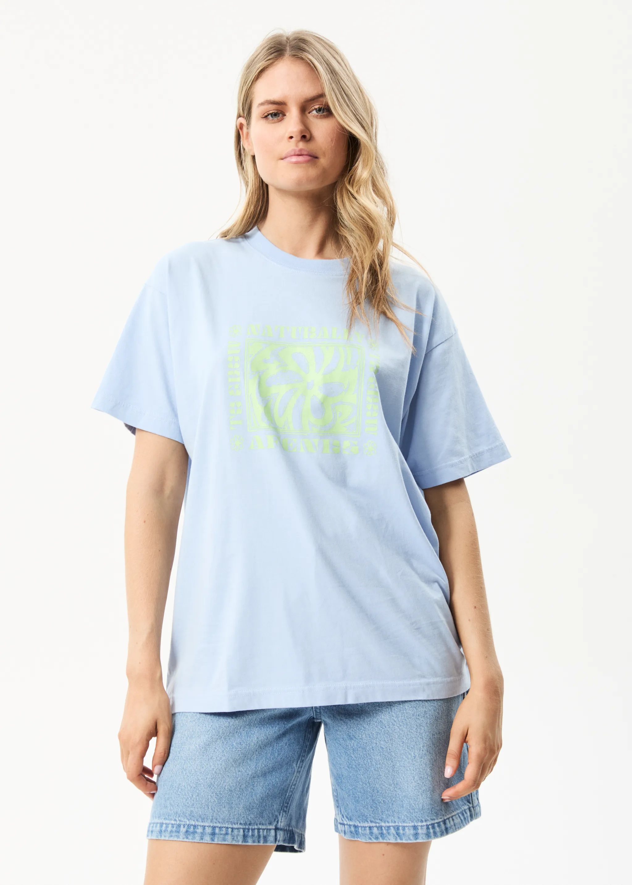 AFENDS Womens To Grow - Oversized Graphic T-Shirt - Powder Blue sold by Afends