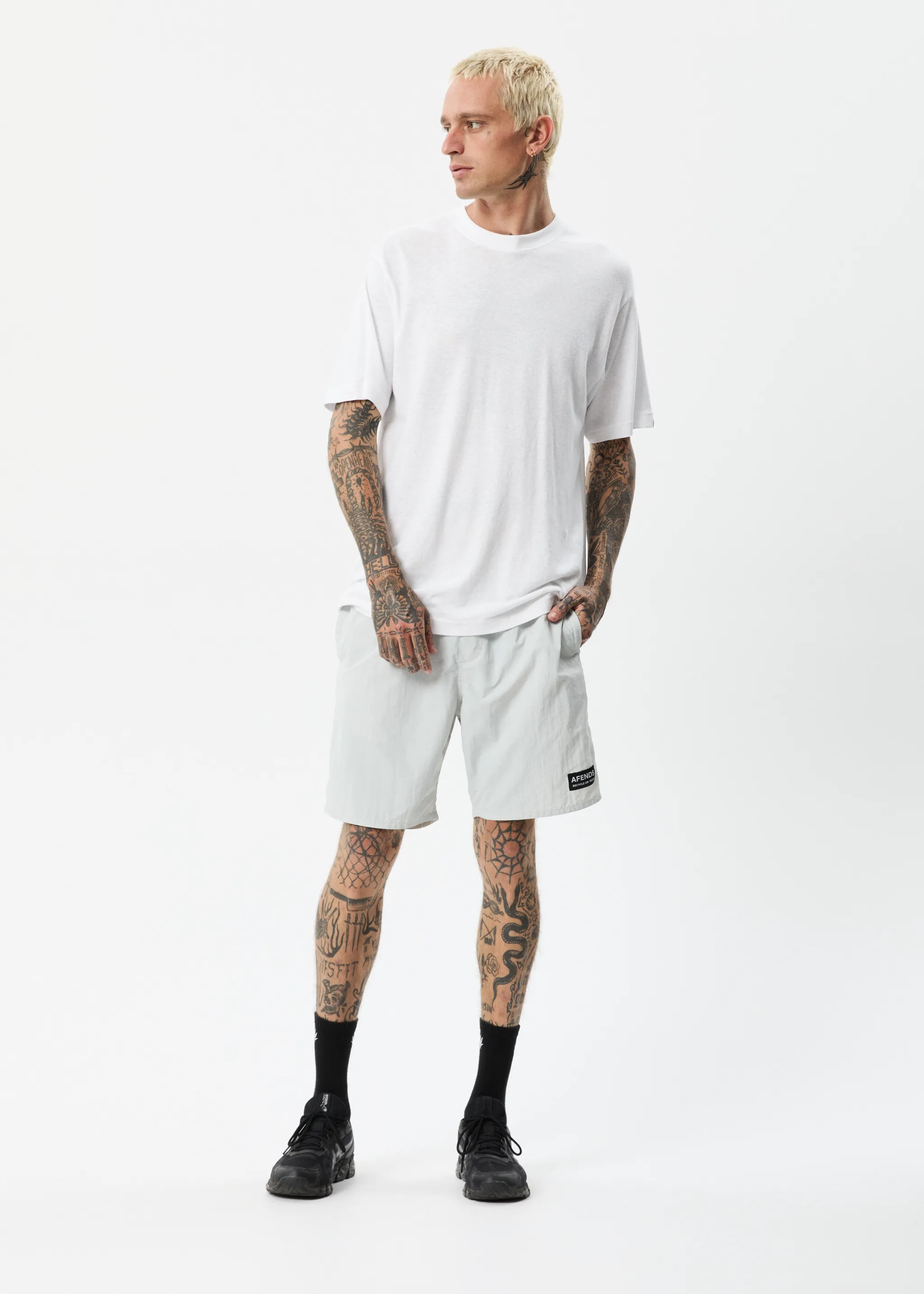 AFENDS Mens Baywatch Vortex - Elastic Waist Shorts - Smoke sold by Afends