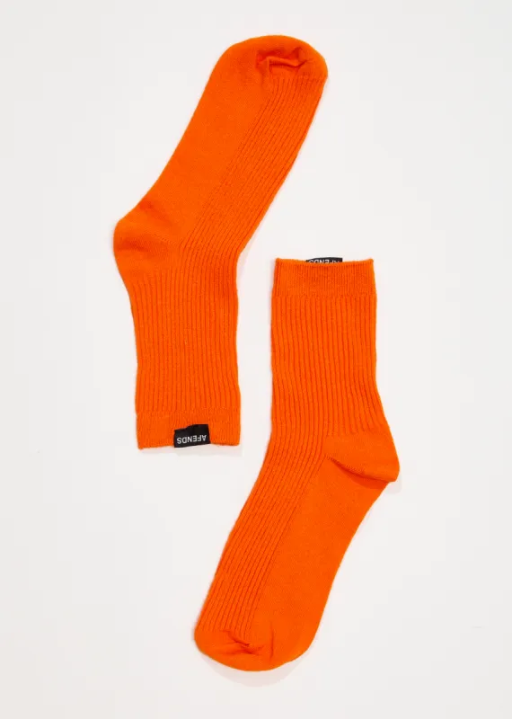 AFENDS Unisex The Essential - Ribbed Crew Socks - Orange sold by Afends