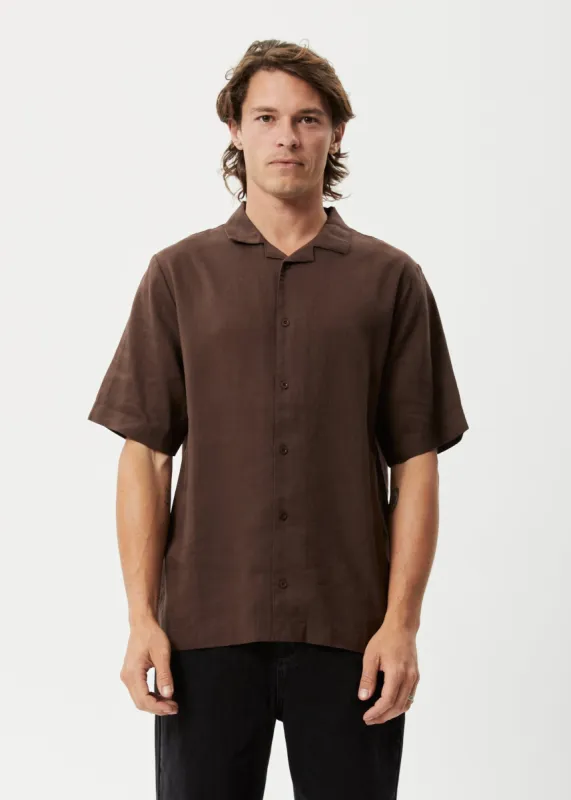 AFENDS Mens Daily - Cuban Shorts Sleeve Shirt - Earth made by Afends