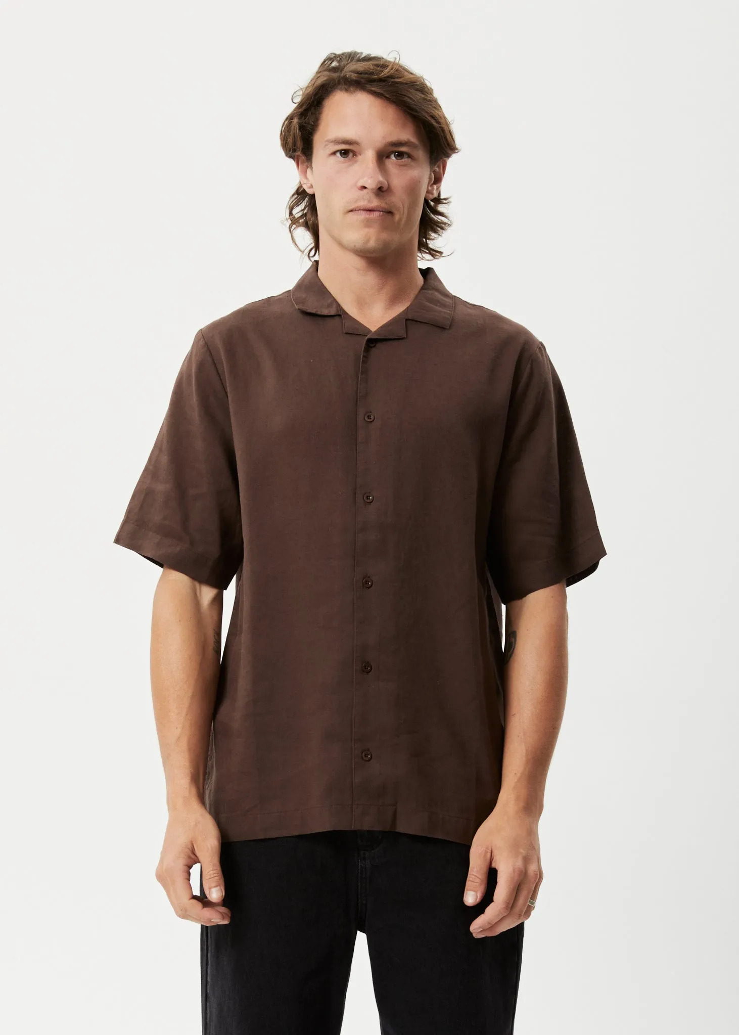 AFENDS Mens Daily - Cuban Shorts Sleeve Shirt - Earth sold by Afends