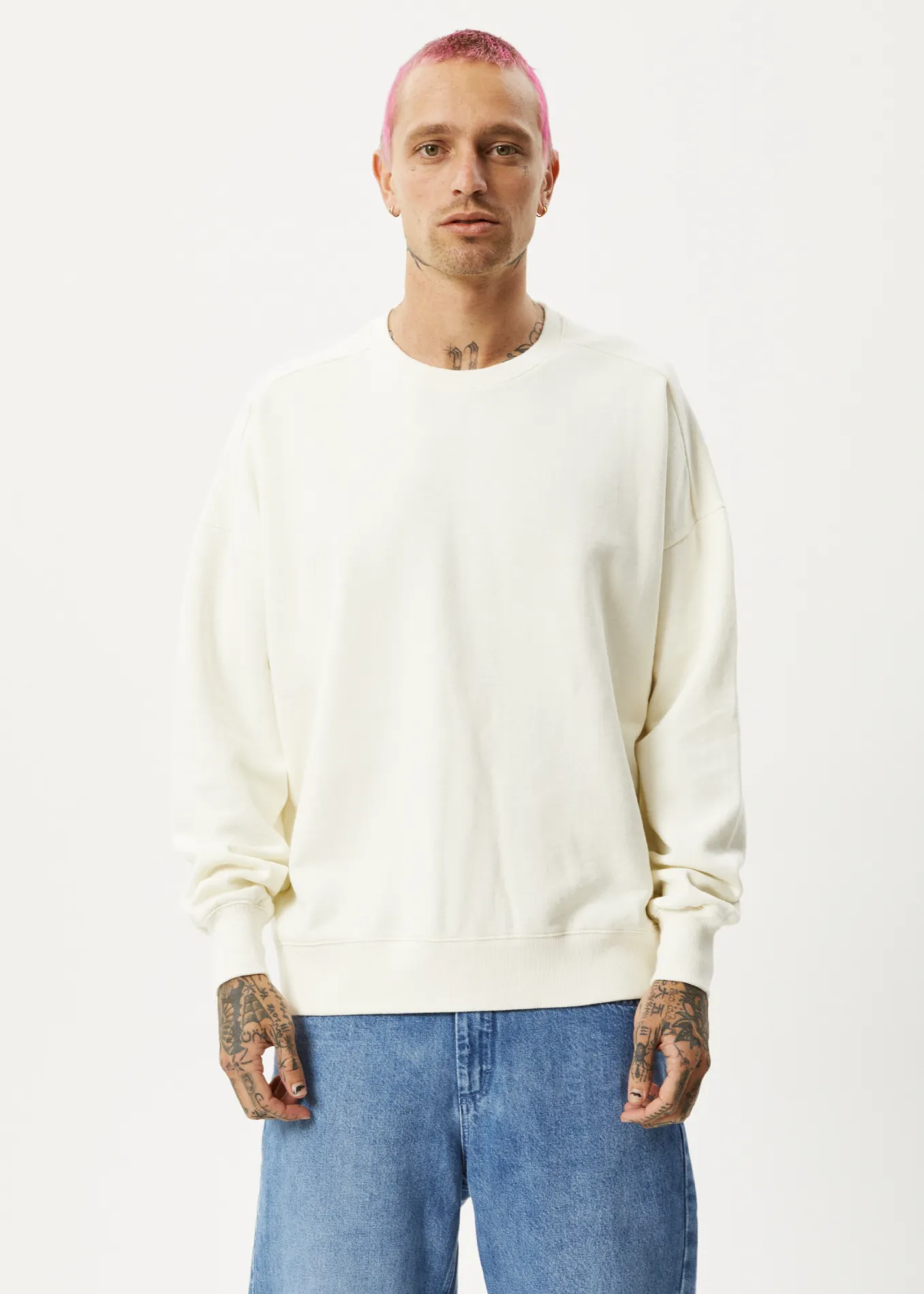AFENDS Unisex Vacancy - Unisex Crew Neck Jumper - Off White sold by Afends