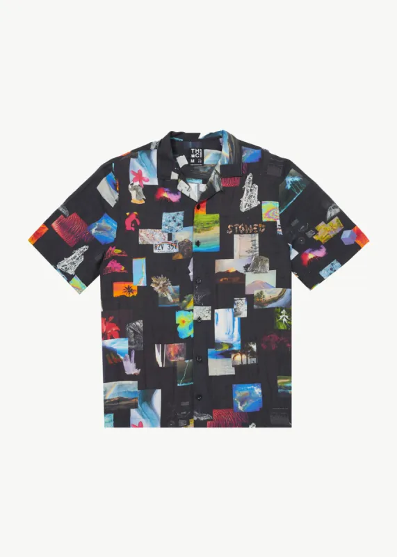 AFENDS Mens Under Pressure - Cuban Shirt - Black made by Afends