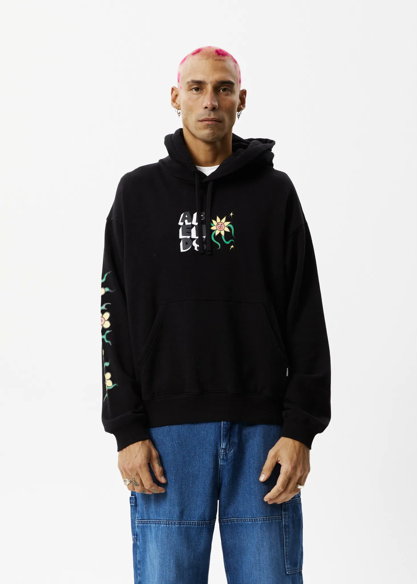 AFENDS Mens Flowerbed - Graphic Hoodie - Black sold by Afends