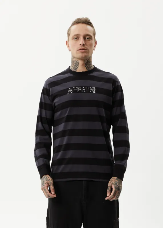 AFENDS Mens Sideline - Long Sleeve Striped T-Shirt - Black sold by Afends