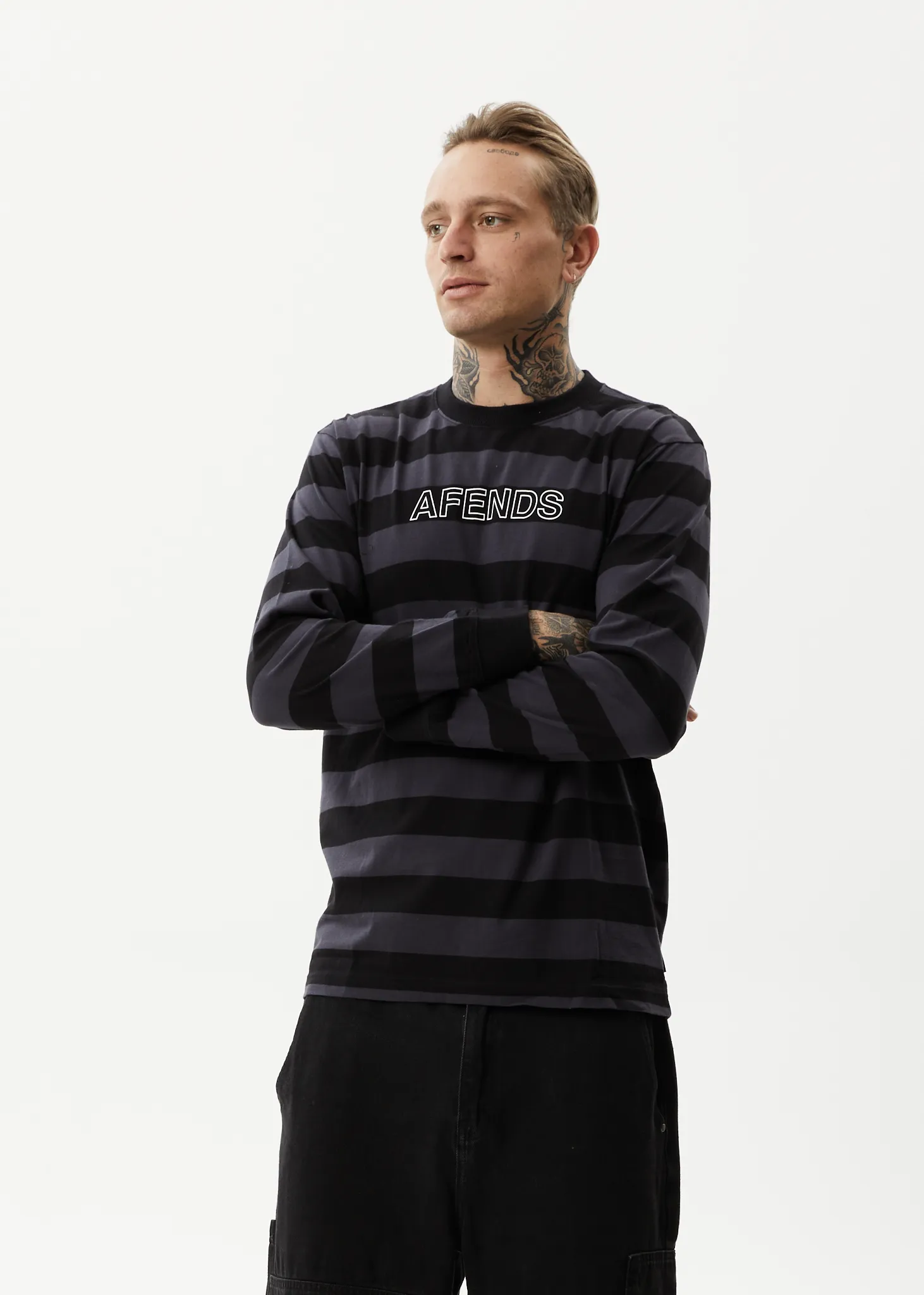 AFENDS Mens Sideline - Long Sleeve Striped T-Shirt - Black sold by Afends product image thumbnail 3