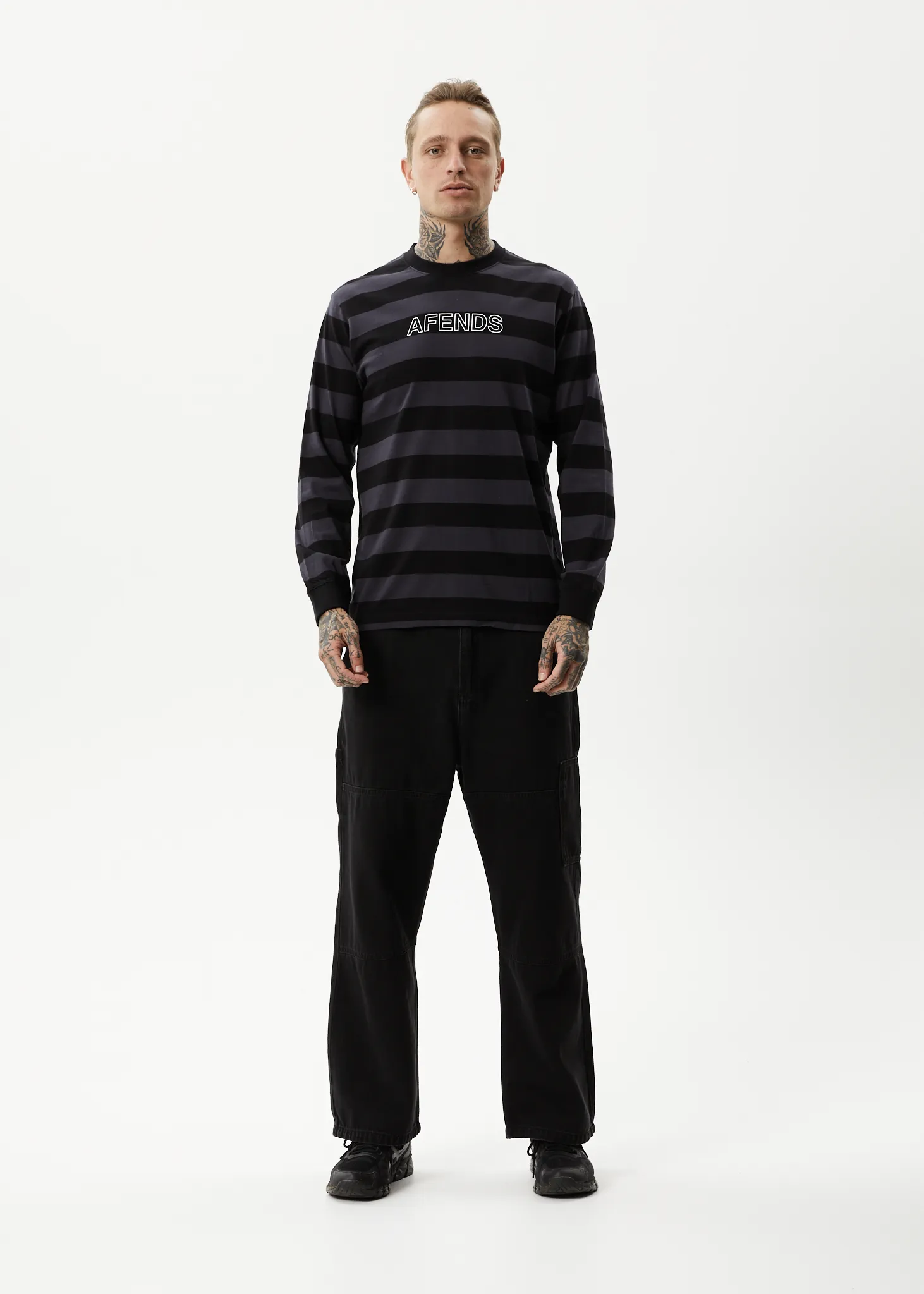 AFENDS Mens Sideline - Long Sleeve Striped T-Shirt - Black sold by Afends product image thumbnail 2