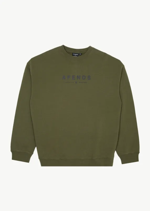 AFENDS Mens Thrown Out - Crew Neck - Military sold by Afends