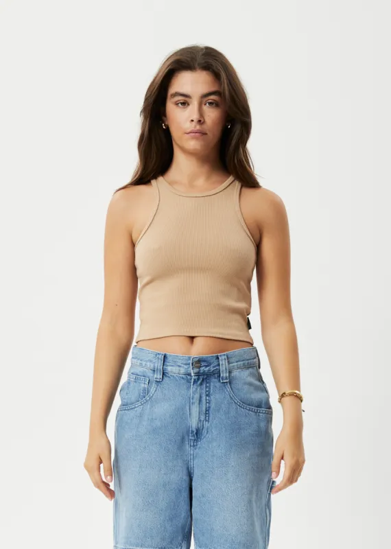 AFENDS Womens Pearly Cropped - Ribbed Singlet - Tan sold by Afends