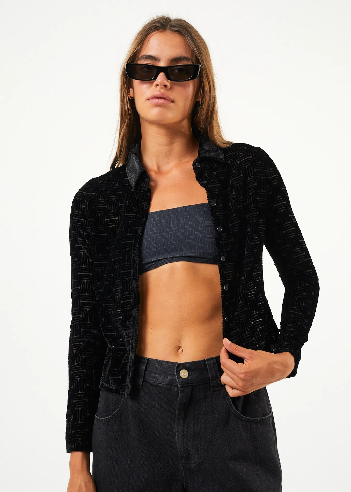 AFENDS Womens Echo - Sheer Long Sleeve Shirt - Black sold by Afends