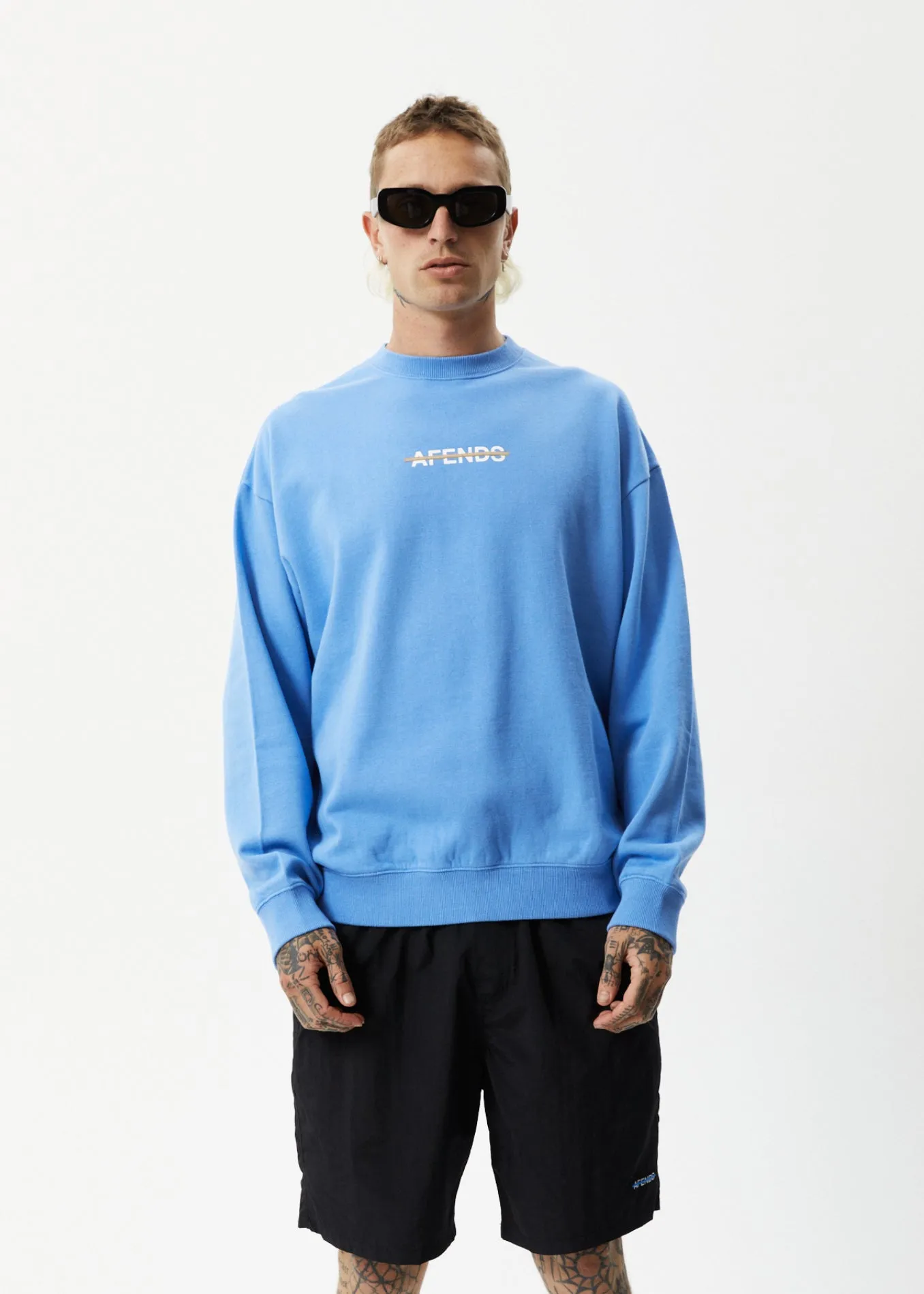 AFENDS Mens Liquid - Crew Neck Jumper - Arctic sold by Afends