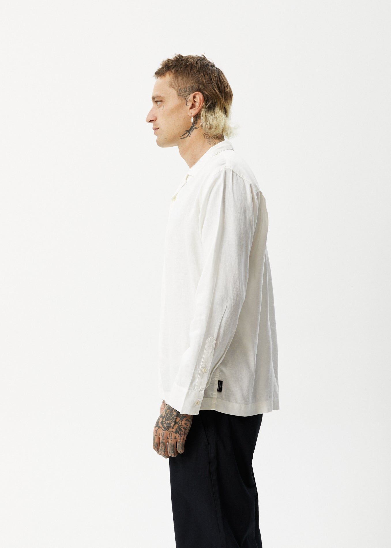 AFENDS Mens Critical - Cuban Long Sleeve Shirt - White sold by Afends product image thumbnail 4