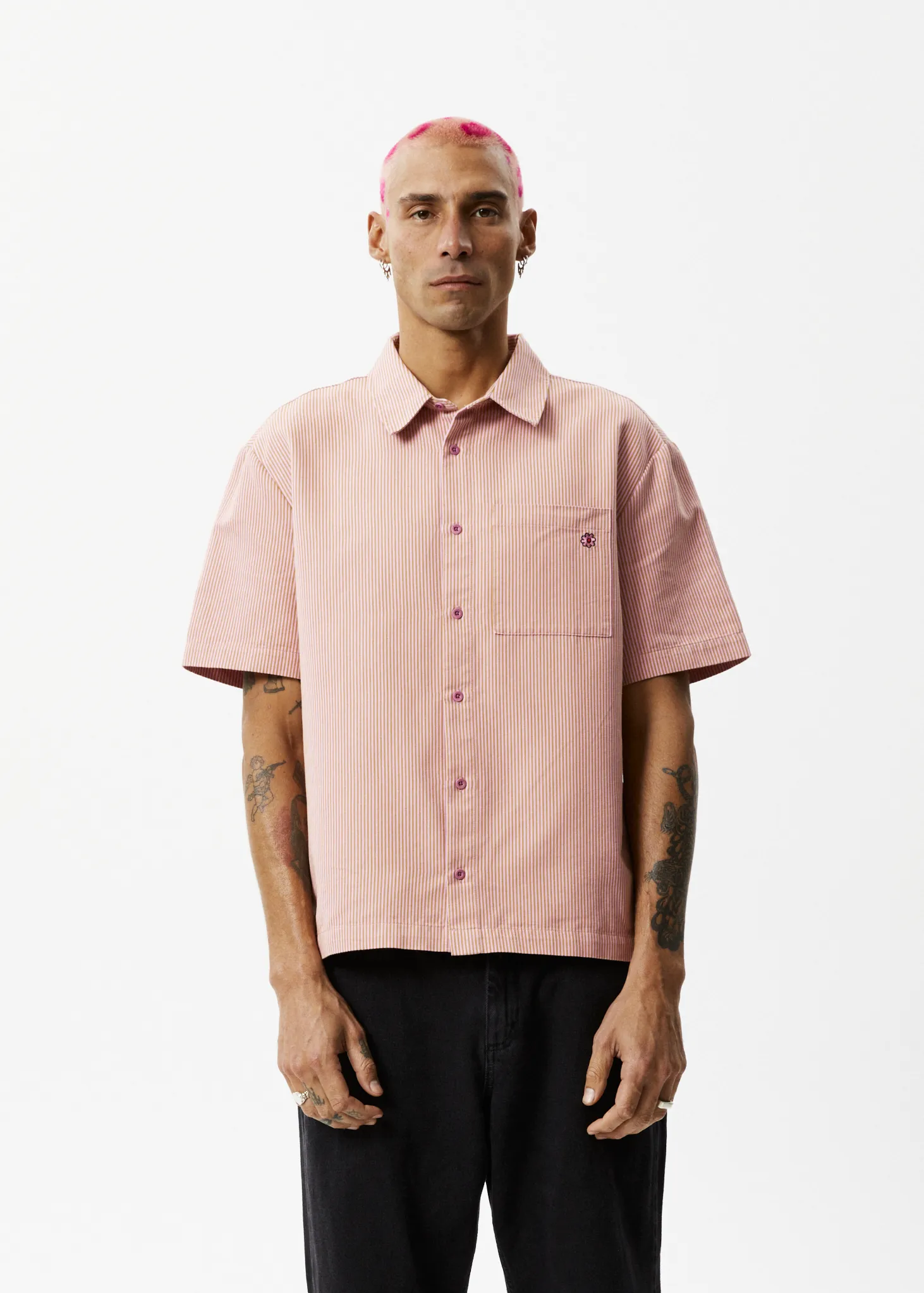 AFENDS Unisex Night Shade - Short Sleeve Shirt - Mustard Stripe sold by Afends