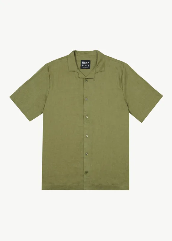 AFENDS Mens Daily - Cuban Short Sleeve Shirt - Military made by Afends