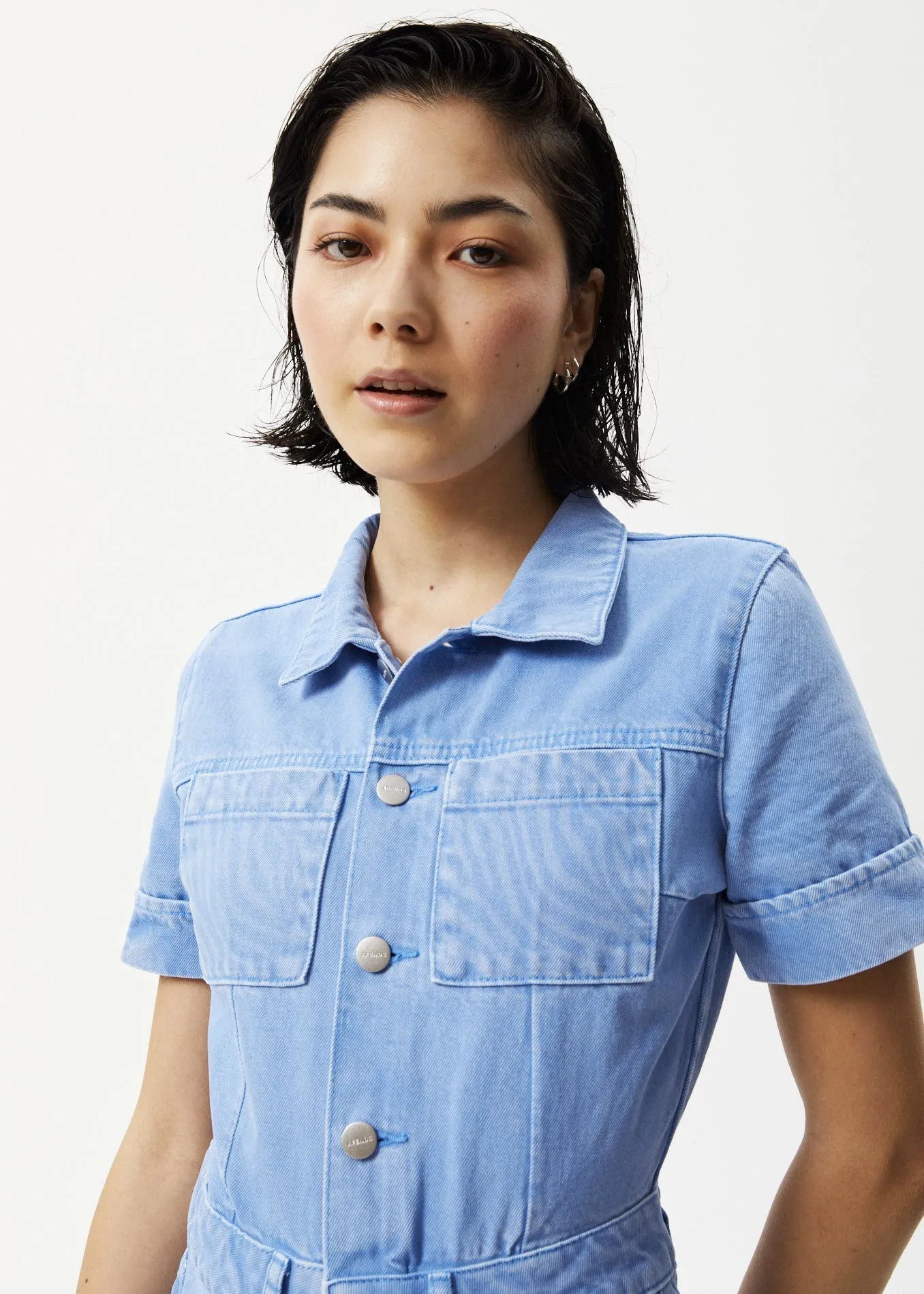 AFENDS Womens Polar Miami - Denim Flared Jumpsuit - Faded Arctic sold by Afends product image thumbnail 2