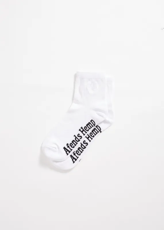 AFENDS Unisex Happy - Ankle Socks One Pack - White / White sold by Afends