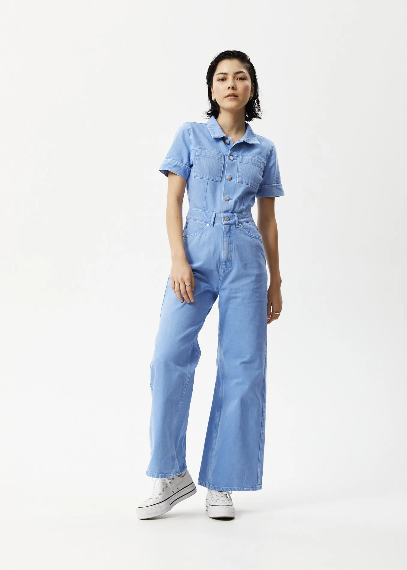 AFENDS Womens Polar Miami - Denim Flared Jumpsuit - Faded Arctic sold by Afends