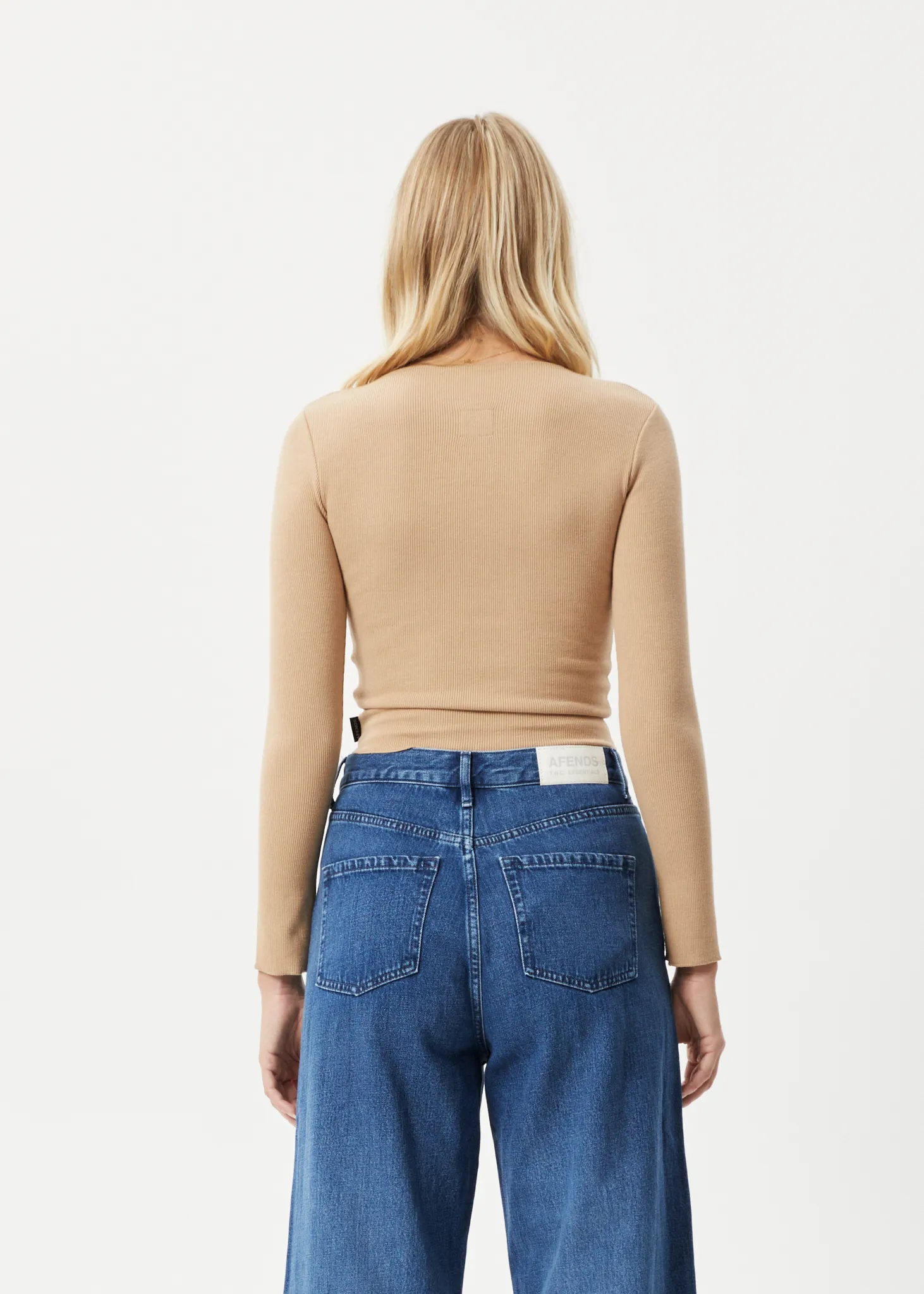 AFENDS Womens Peony - Ribbed Long Sleeve Top - Tan sold by Afends product image thumbnail 2