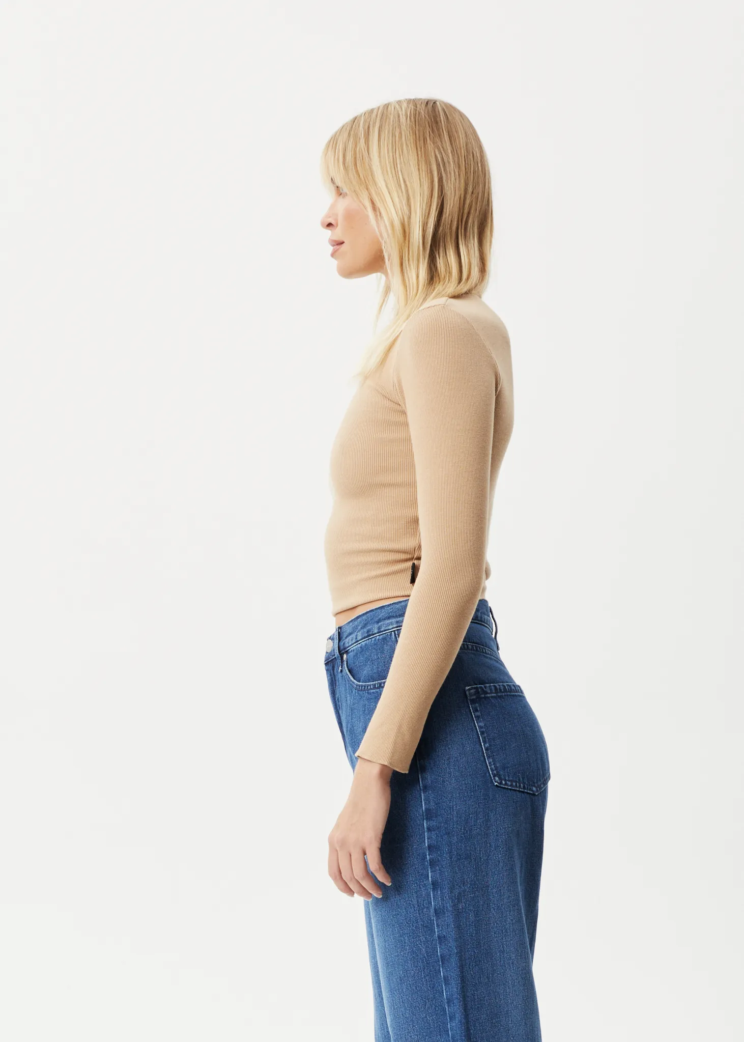 AFENDS Womens Peony - Ribbed Long Sleeve Top - Tan sold by Afends product image thumbnail 4