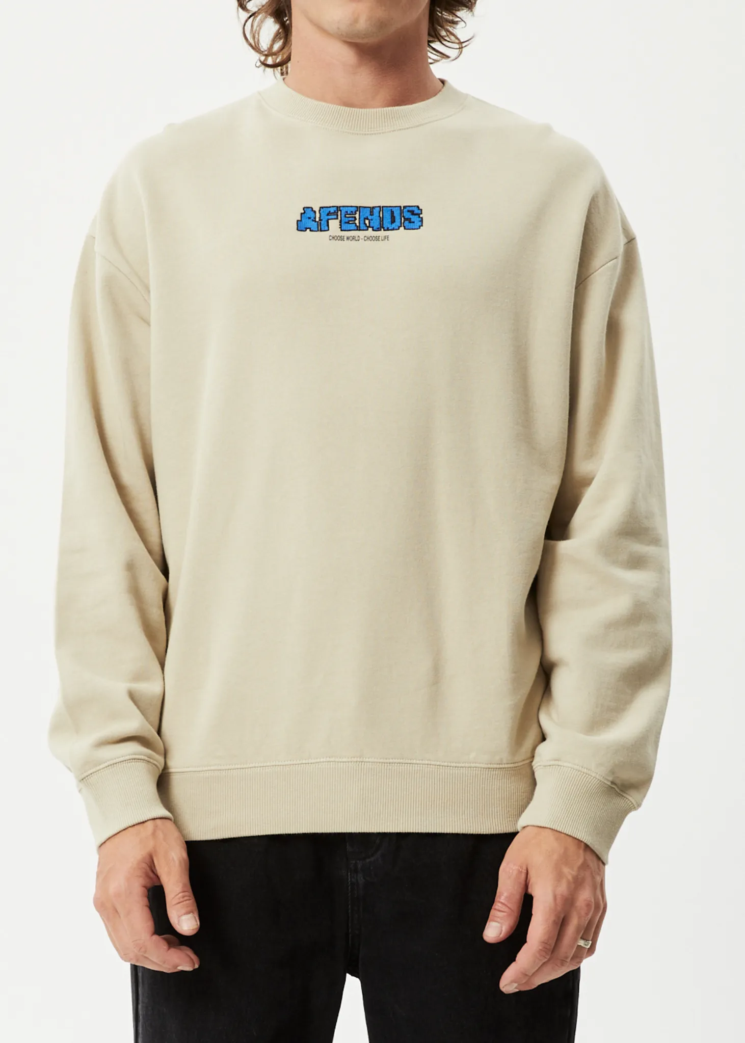 AFENDS Mens World - Crew Neck Jumper- Cement sold by Afends product image thumbnail 2