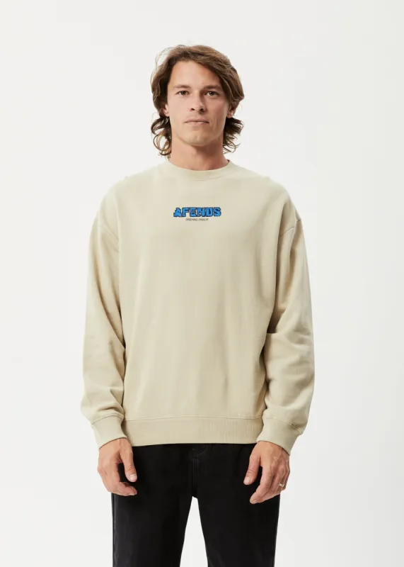AFENDS Mens World - Crew Neck Jumper- Cement sold by Afends