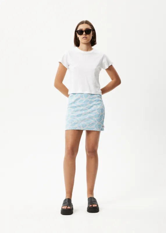 AFENDS Womens Billie - Rib Floral Mini Skirt - Smoke Blue sold by Afends