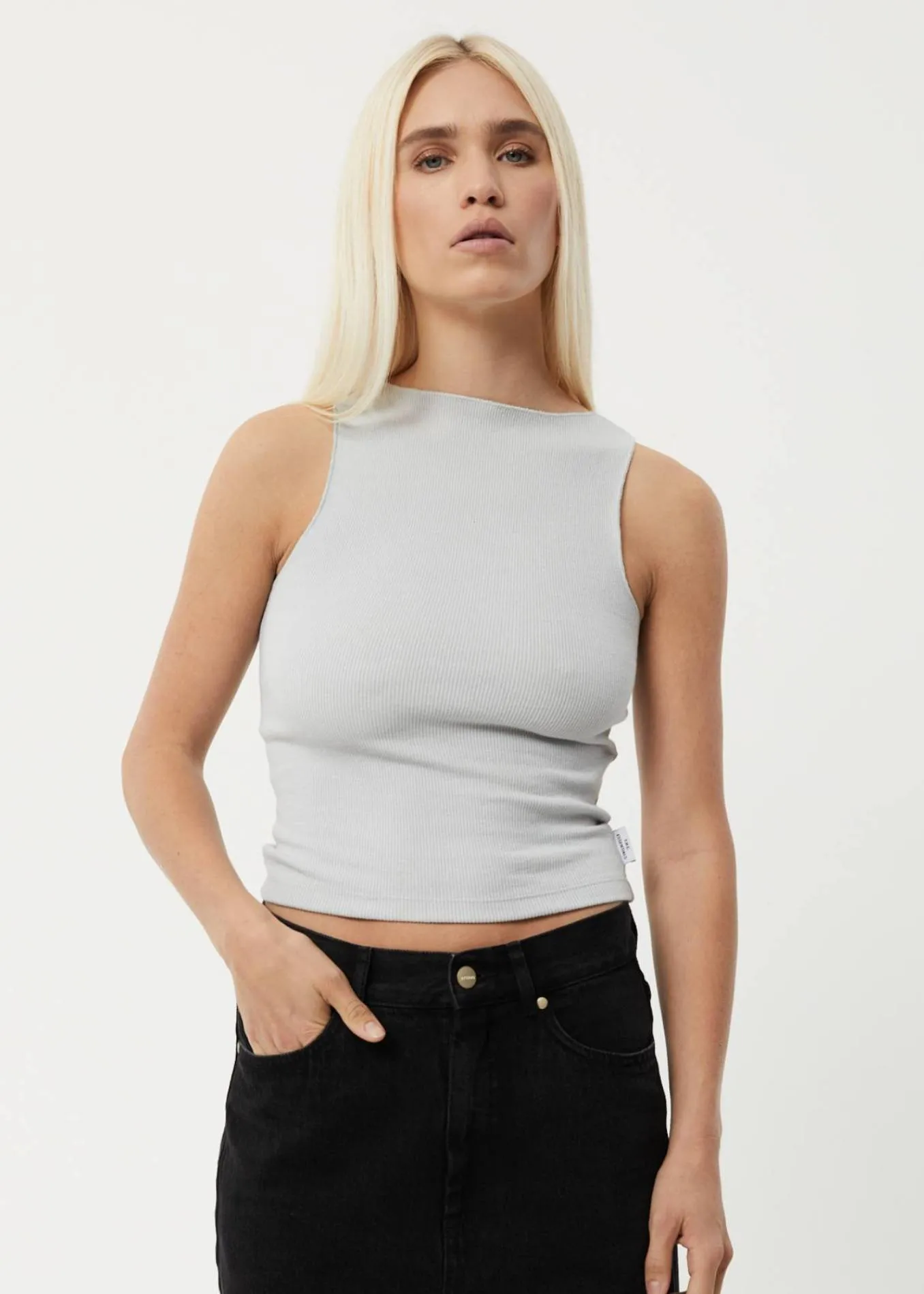 AFENDS Womens Peony - Ribbed High Neck Tank - Smoke sold by Afends