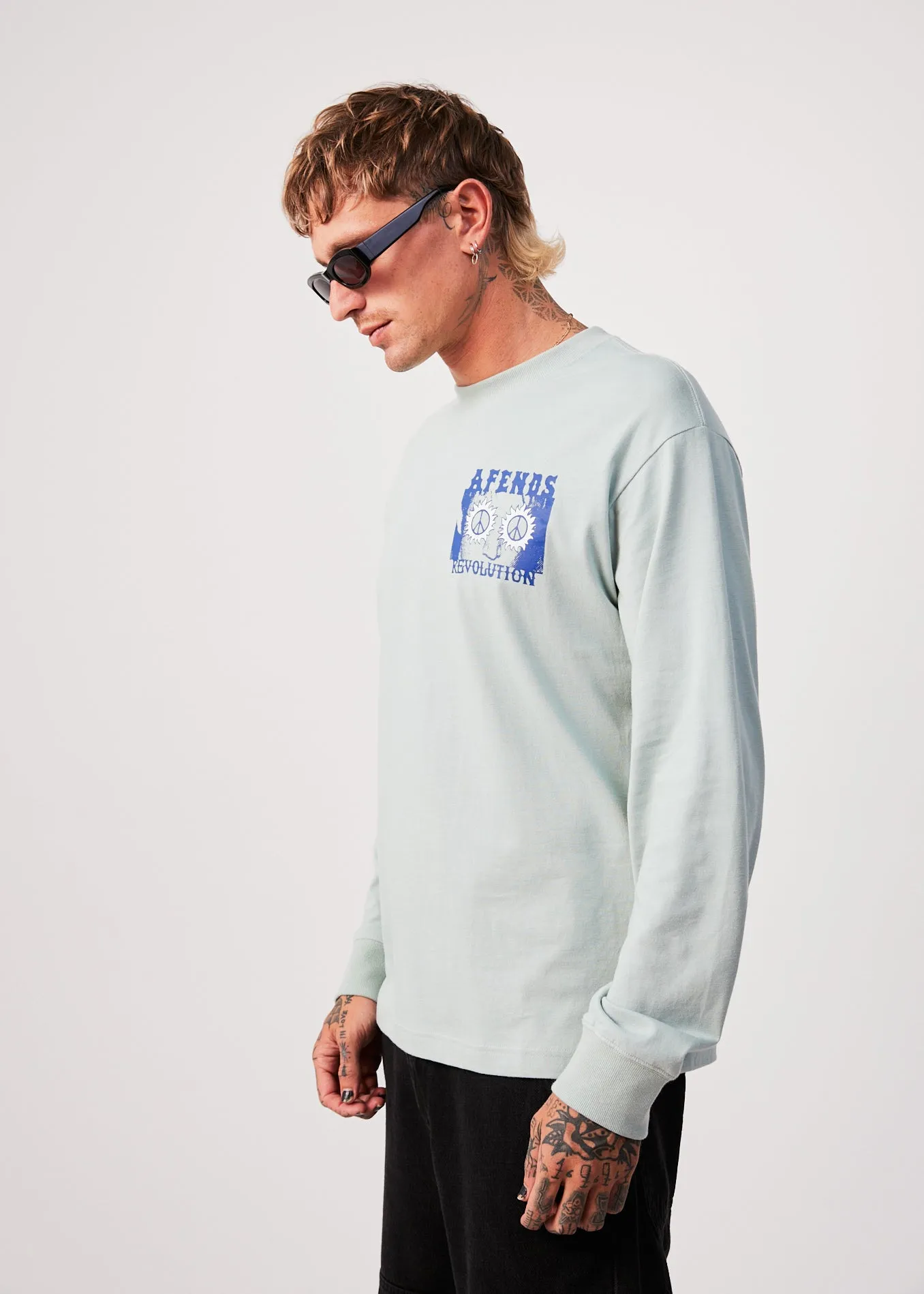 AFENDS Mens Utopia - Long Sleeve Graphic T-Shirt - Smoke Green sold by Afends product image thumbnail 4