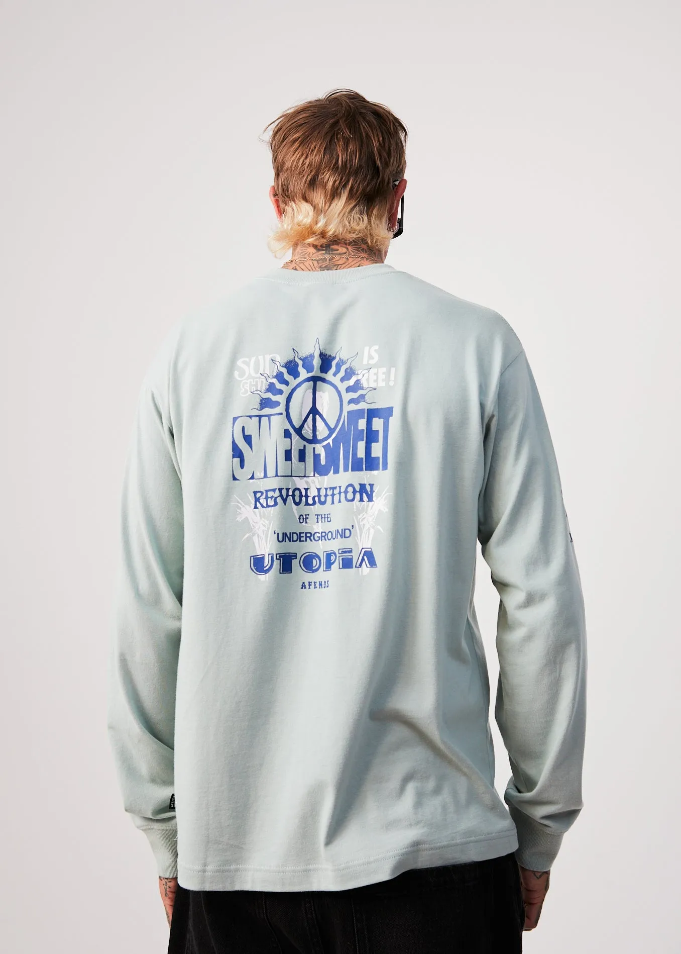 AFENDS Mens Utopia - Long Sleeve Graphic T-Shirt - Smoke Green sold by Afends product image thumbnail 5