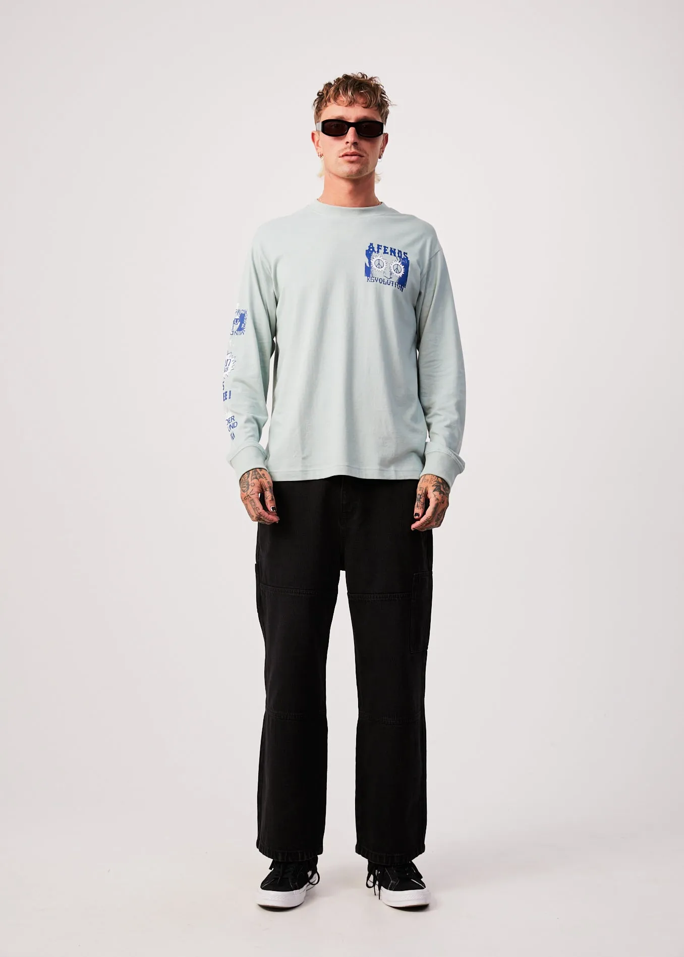 AFENDS Mens Utopia - Long Sleeve Graphic T-Shirt - Smoke Green sold by Afends product image thumbnail 3