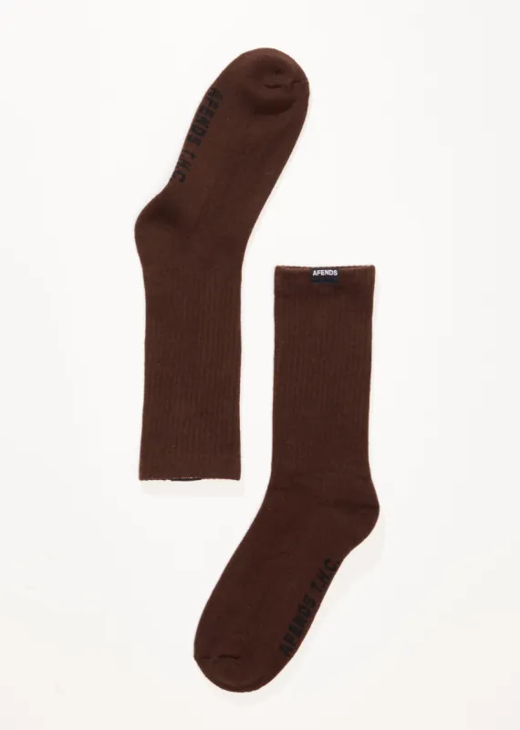 AFENDS Mens Everyday - Ribbed Crew Socks - Coffee sold by Afends