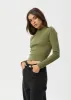 AFENDS Womens Iconic - Long Sleeve Rib Top - Military sold by Afends