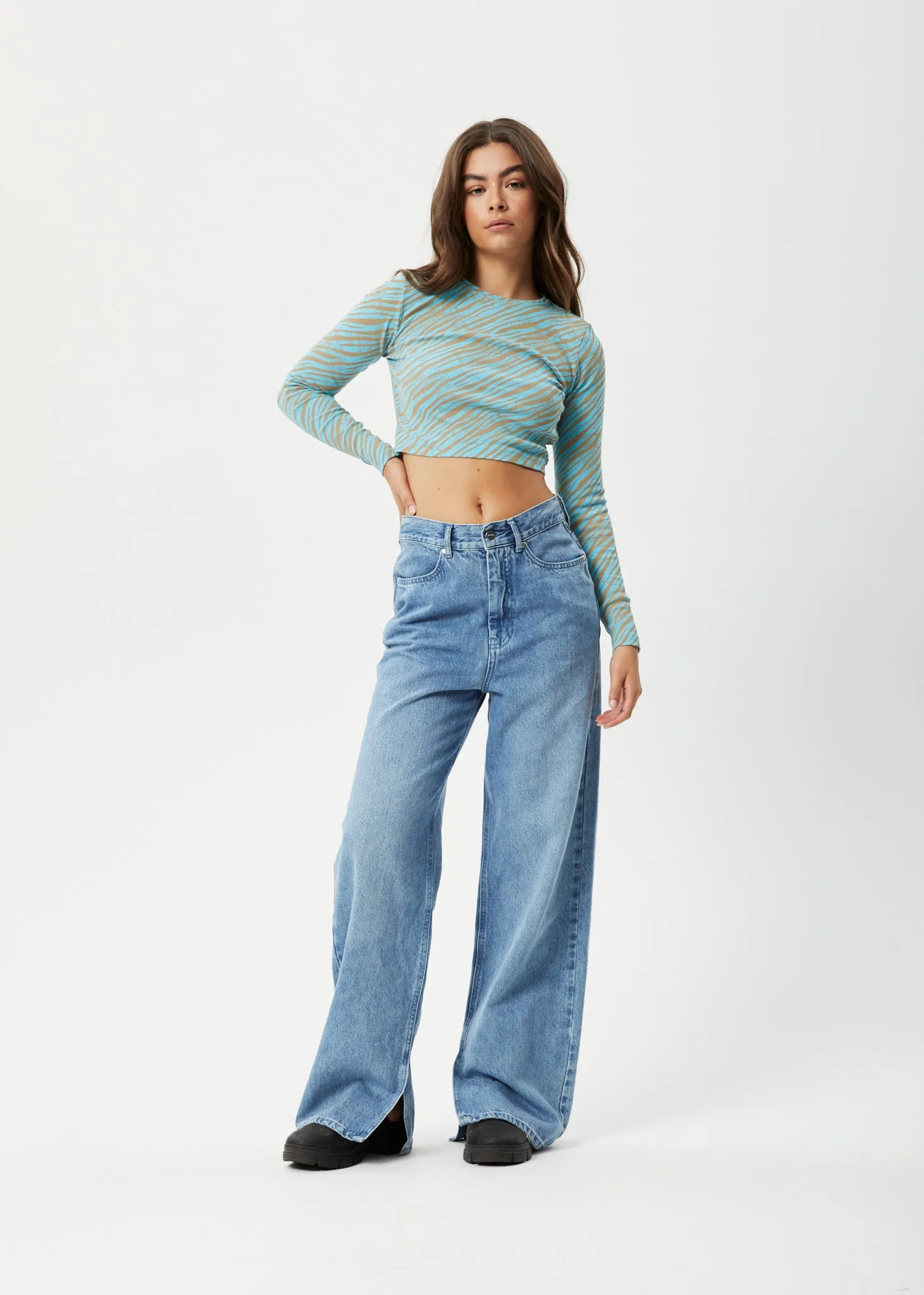 AFENDS Womens Adi - Ribbed Long Sleeve Top - Blue Stripe sold by Afends product image thumbnail 2