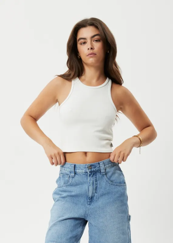 AFENDS Womens Pearly Cropped - Ribbed Singlet - Off White sold by Afends